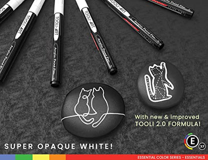 TOOLI-ART Black And White Acrylic Paint Markers Paint Pens Set For Rock Painting, Canvas, Mugs, Metal, Glass Paint, Fabric, Wood, DIY. Non Toxic, Quick Dry,Waterbas (EXTRA FINE) - style: EXTRA FINE