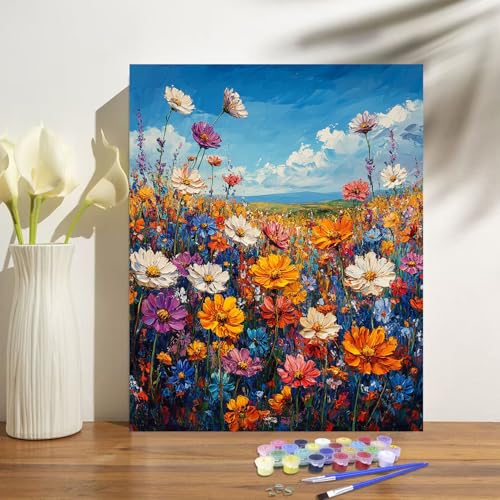 Flowers Paint by Numbers Kit for Adults Beginner Floral Oil Painting Kit Adult Paint by Number Kits on Canvas Wildflower DIY Painting for Beginners Art by Numbers for Gifts Home Wall Decor 16x20 Inch - color: YF037