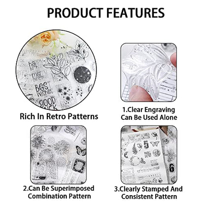 4 Themes 45Pcs Clear Stamps, Retro Rubber Clear Stamp, Transparent Silicone Stamps Seal for DIY Scrapbooking Card Making Decoration, Style C - style: Style C