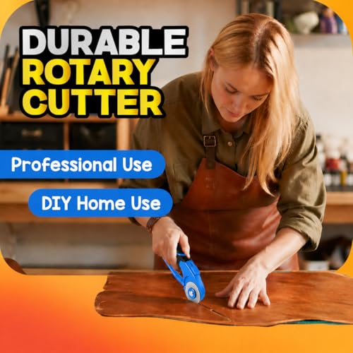 DIYSELF 45mm Rotary Cutter for Fabric, Fabric Cutter Rotary Tool, 5 Blades | Roller Cutter for Fabric with Ergonomic Handle, Safety Lock and Quick-Change Blades for Quilting, Sewing, Paper and Leather - color: Blue