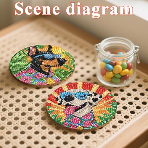 DOTSOPS 8 Pcs Dog Diamond Painting Coasters for Beginners with Holder 4 in - color: EDog