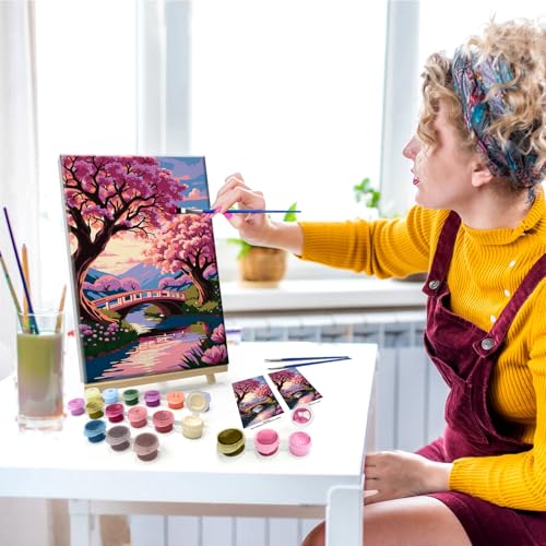 JOOZ 5D Landscape Paint by Numbers Kit for Adults with Frame, 8x12 Inch - color: Cherry Blossom 065