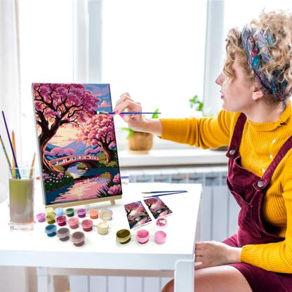 JOOZ 5D Landscape Paint by Numbers Kit for Adults with Frame, 8x12 Inch - color: Cherry Blossom 065