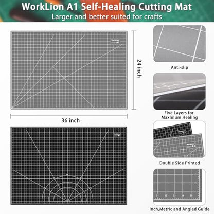 Self Healing Cutting Mat 24''x36'': Double-Sided 5-Ply Craft Cutting Board with Grid - Slip-Resistant Large Cutting Mat for Sewing, Fabric,Quilting, Crafts & Hobbies(Grey/Black) - color: Black/Gray, size: 36"L x 24"W