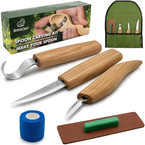 BeaverCraft S13 Wood Carving Tools Set for Spoon Carving 3 Knives Wood Carving Kit for Beginners Hook Knife Wood Carving Right-Handed Spoon Carving Whittling Knives (S13 Right-Handed)