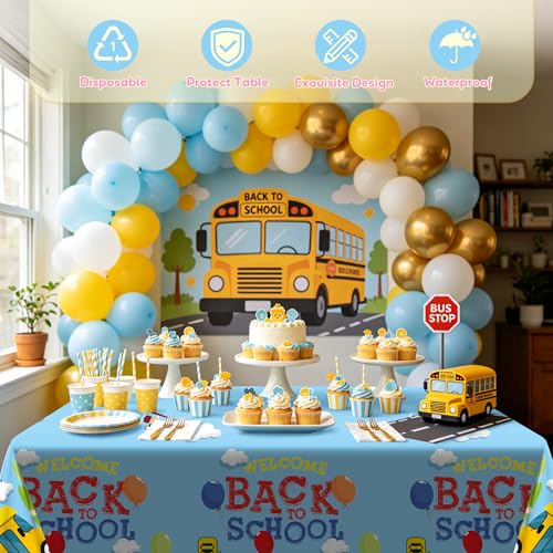 Kochorie 2 Pack Back to School Tablecloth Plastic Rectangle Table Cover 108 x 54 Inch Disposable School Party Tablecloth for Classroom First Day of School Décor Party Supplies - style: Back to School