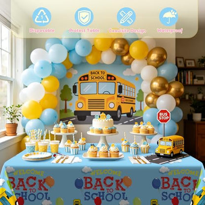 Kochorie 2 Pack Back to School Tablecloth Plastic Rectangle Table Cover 108 x 54 Inch Disposable School Party Tablecloth for Classroom First Day of School Décor Party Supplies - style: Back to School