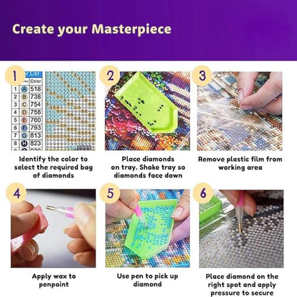 DOTZSO 6PCS Flowers Diamond Painting Art Kits for Adults Beginner 12x16 in | 5D Full Drill Resin, Flowers Pattern, Fits All Ages, Leisure Craft, Stress Relief, Wall/Shelf Display, All-Occasion Gift - color: AF Flowers Butterfly