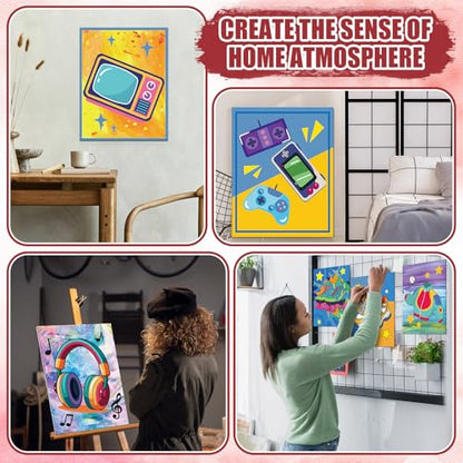 Sherr 96 Pcs 12 Sets Pre Drawn Canvas Kit for Painting Craft Sip and Paint Kit for Adults Pre Printed Canvas Painting Favor for DIY Birthday Gifts Adult's Date Party, 8 x 10 Inches(Retro) - style: Retro