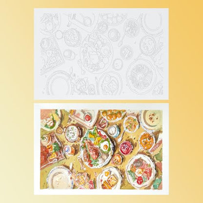 Lightwish Watercolor Coloring Book for Adults & Beginners,100% Cotton 300gsm/140lb Acid-Free Cold Press Paper, 8.3 x 5.6 Inches,15 Sheets,Food-Themed - color: Food-Themed