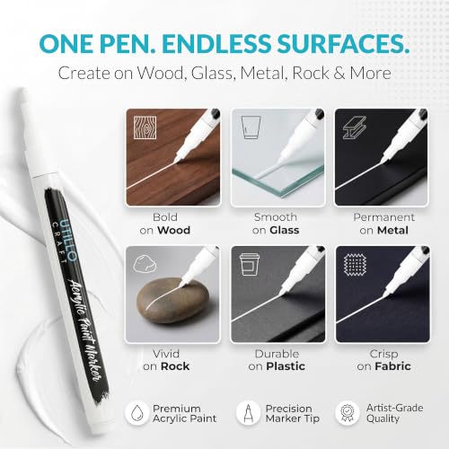 Utillo Craft White Paint Pen (8-Pack), 0.7mm Extra Fine White Paint Markers - color: White