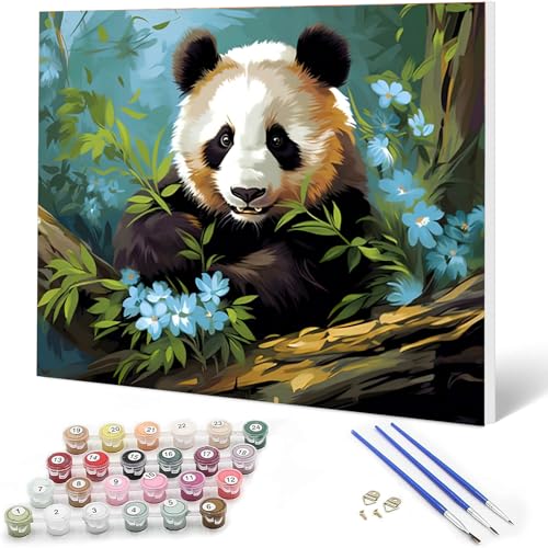 Auremi Panda Paint by Number Kits with Framed, DIY Animals Paint by Number Canvas for Adults, Easy Acrylic in Canvas with Brushes for Decor 20x30cm - color: Paint by number 005