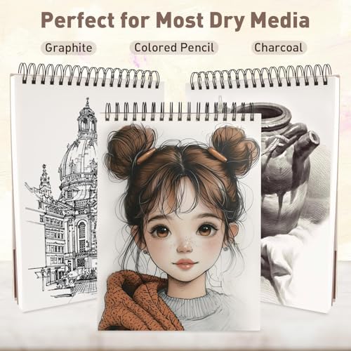 Umriox Sketch Pads for Drawing, 9" x 12" Sketchbook, 2-Pack | Acid-Free Drawing Paper, 100 Sheets Each Pad, Spiral Bound, Art Supplies for Artists, Students, School Sketching & Projects - size: 9" x 12"