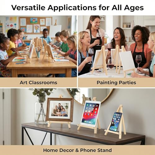 8 Pack Tabletop Wooden Easels, 11.8 in Adjustable Foldable Art Stand | Compact Folding Design, Adjustable Angle, For Kids, Students, Displays, Photos, Crafts And Small Canvas