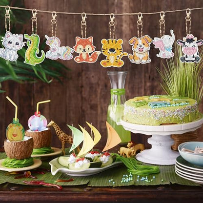 Augisteen 15 PCS Diamond Painting Keychains Animal Diamond Art Ornaments Double Side Diamonds Key Rings DIY 5D Art Pedants for Beginners Birthday Crafting Home Party Decor