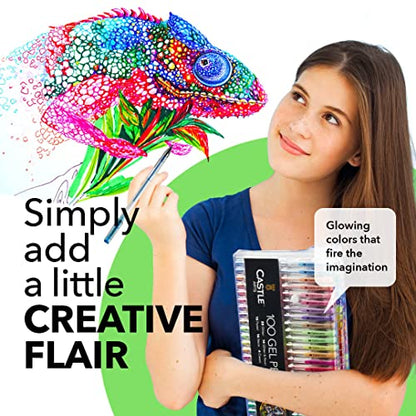 Castle Art Supplies 100 Gel Pens for Adult Coloring Set - Fine Tips