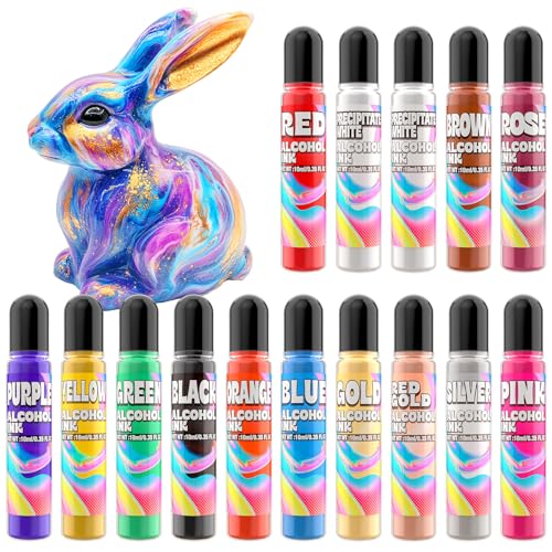 Alcohol Ink Set - 15 Colors Alcohol Inks for Resin, Highly Concentrated Alcohol Based Ink Epoxy Resin Dye, Alcohol Inks for Painting, Glass, Tumbler Making, Petri Dish, Coaster - 0.35oz Each