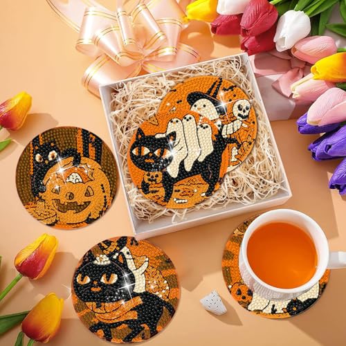 DOTSOPS 8 PCS Halloween Diamond Art Kits for Adults Diamond Art Coasters - color: Halloween