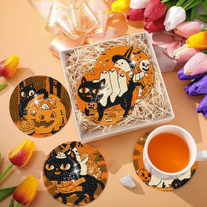 DOTSOPS 8 PCS Halloween Diamond Art Kits for Adults Diamond Art Coasters - color: Halloween