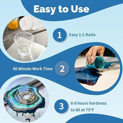JANCHUN Epoxy Resin Kit 72oz, Bubble Free Crystal Clear Resin | Anti-Yellowing Self Leveling Easy Mix 1:1 Coating and Casting for Art Table Tops Molds Tumblers Crafts Jewelry DIY Gifts - size: 72 fl oz