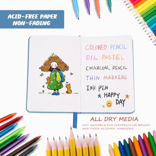 Mix Media Pad,3.5"x5.5" Small Hardcover Leather Art Sketchbook,60 Sheets(112lb/180gsm) Heavyweight Acid Free Artistic Painting Drawing Sketching Paper, Handy Pocket Journal Sketchbook.Dark Blue - color: 180gsm-dark blue