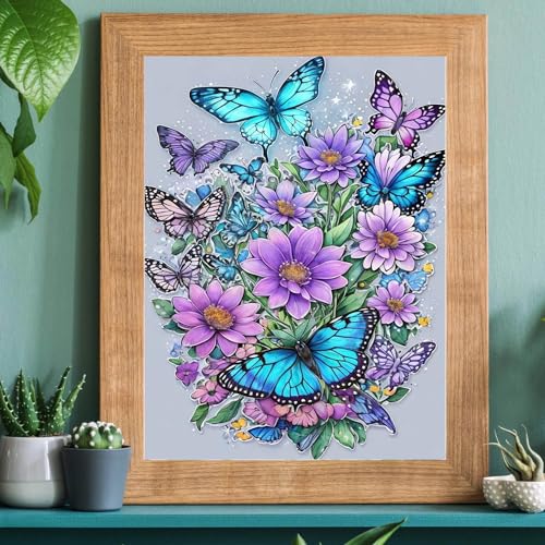 FOXKISS Butterfly Diamond Art Painting Kits for Adults, Full Drill Diamond Dots Paintings for Beginners, Round 5D Paint with Diamonds Pictures Gem Art Painting Kits DIY Crafts Kits 12x16inch - color: j