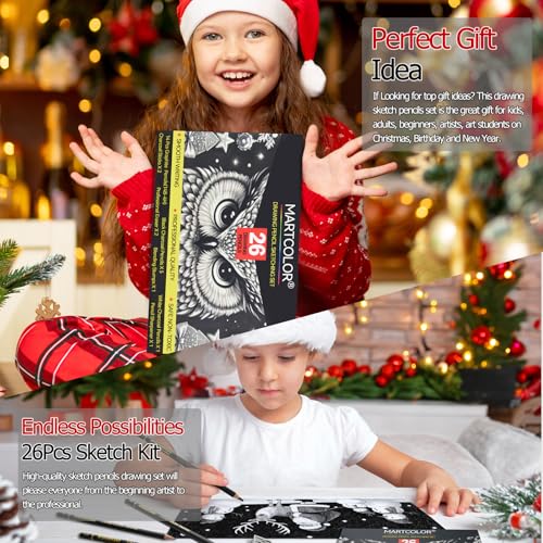 MARTCOLOR 26 Pcs Drawing Sketching Pencil Set, Graphite Pencils (14B-4H)