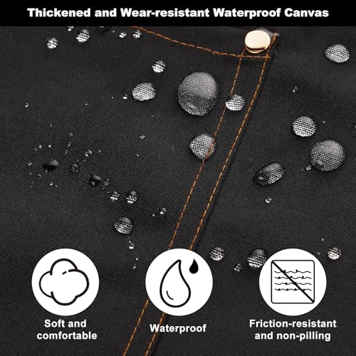Chef Aprons for Women Men with Pockets(Functional and Large), Oil-Repellent & Water-Resistant Heavy-Duty Black Canvas with Adjustable Straps, Full-Coverage Protection for Cooking, Kitchen
