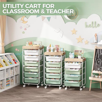 SYKIARIOL Utility Cart with Drawers,Craft Cart with 5 Drawers,Green - color: Green, size: 5-Drawer