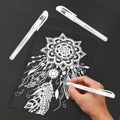 White Gel Pen Set, 1.0mm Opaque Ink, White Ink Pens | for Black Paper, Drawing, Sketching, Journaling, Card Making, Art Supplies, 3 Pack - color: White