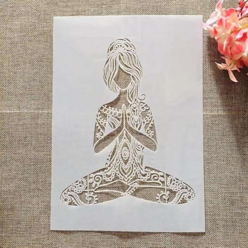 TIAMECH A4 Reusable Yoga Girl Stencil for Painting - style: Yoga Girl