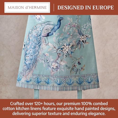 Maison d' Hermine Aprons for women with Pocket 100% Cotton (27.50"x31.50") | Adjustable Neck Strap & long ties Apron Men Chef Wedding Cooking Gardening Server Maid - color: 022 - Peacock Utopia - Pastel Turquoise