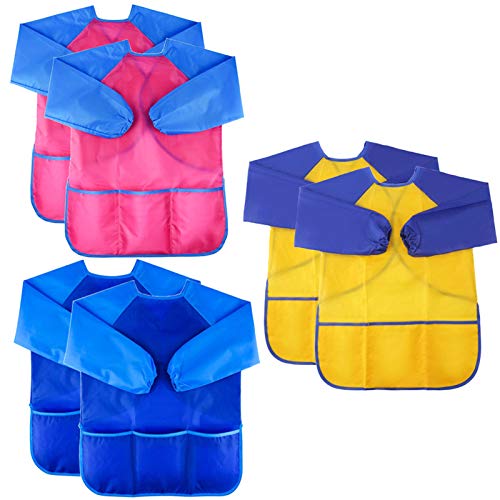 Zkptops 6 Pack Kids Art Smocks Waterproof Kid Painting Aprons Toddler Art Smock Kids Paint Smock with Long Sleeve 3 Roomy Pockets for Age 3-7 Years - color: 6 Pack