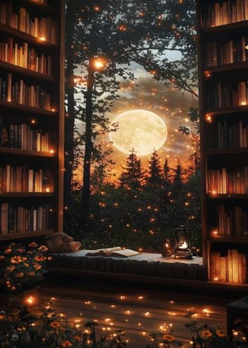 Fall Moon Forest Book Diamond Art Kits for Adults, 5D Diamond Painting Kits for Adults Beginners, DIY Full Round Drill Diamond Dot Painting Gem Art Kits for Adult, Home Wall Decor 11.8x15.7 Inch - color: NZ60