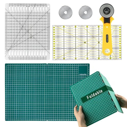 Rotary Cutter Set with A3 Self-Healing Cutting Mat, 2 Blades, Slotted Quilting Ruler – Complete Kit for Fabric Cutting, Quilting, Patchwork, Sewing & DIY Crafts