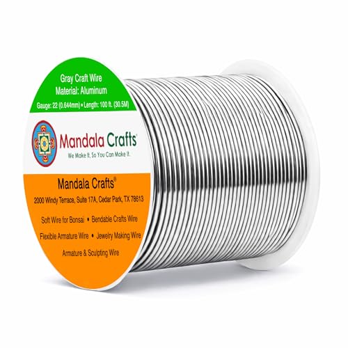 Mandala Crafts 22 Gauge Gray Anodized Aluminum Craft Wire, 100 FT | Colored, Flexible, Bendable, for Bonsai, Armature, Sculpting, Wire Wrapping, Jewelry Making, Weather & Tarnish Resistant - color: Gray, size: 22 Gauge