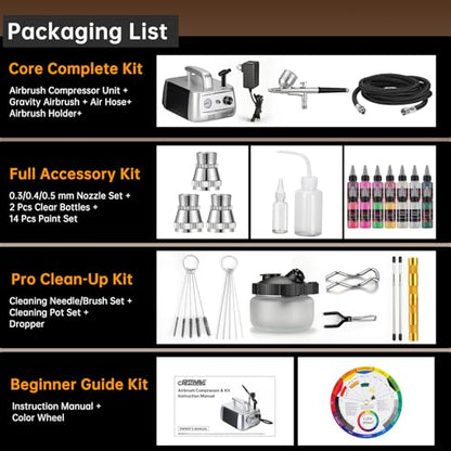 CrestWave Airbrush Kit with Air Compressor with 12 Paints & Cleaning Pot