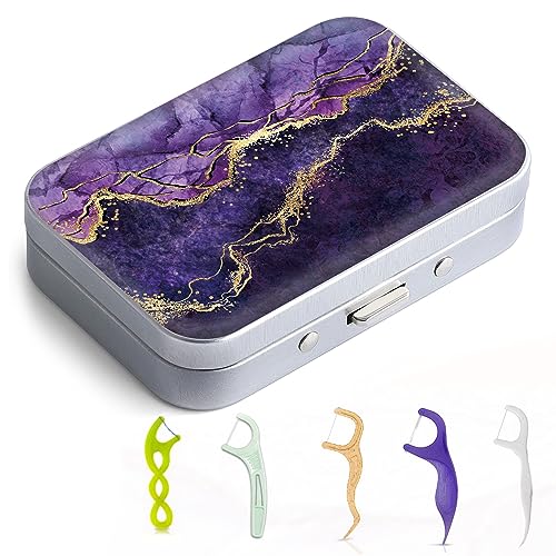 Dental Floss Portable Case, Easy to Store Floss Picks of Various Sizes, Portable Dental Floss Dispenser is Perfect for Travelling, Hotels, Dinners, Appointments.Purple Marble - color: Purple Marble
