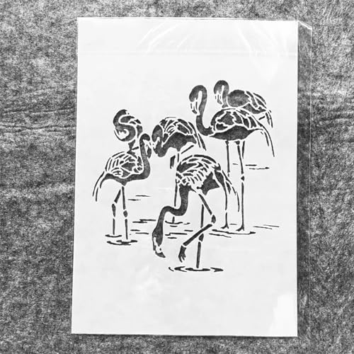 TIAMECH A4 Reusable Flamingo Stencil for Painting | Waterfowl Pond Layering Template, DIY Wall Art, Wood Furniture, Scrapbook & Crafts (8.3x11.7inch) - style: Many Flamingos