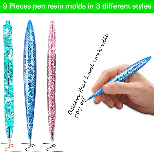 JANYUN 9 Pcs Pen Shape Resin Mold Ballpoint Pen Silicone Molds Epoxy | Epoxy Resin Molds Resin Casting Molds with Ballpoint Refill Pens for DIY School Crafts Making Student Gifts