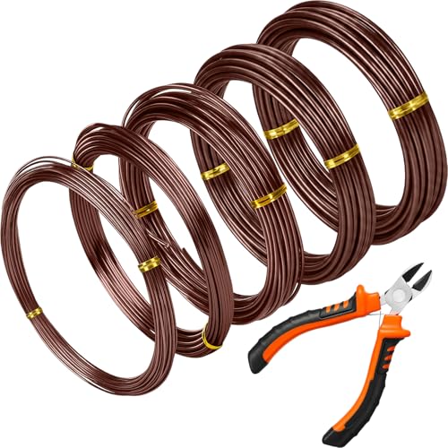 Mudder 5 Roll Bonsai Training Wire Aluminum 1/1.5/2/2.5/3mm Brown | Anodized Coating Resists Rust, 118 Ft for Branches, Includes Cutter, Flexible Cable Holds Shape, For Bonsai Tree Training - color: Brown, size: 1/1.5/2/2.5/3mm