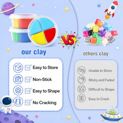 Air Dry Clay Kit -12 Space Theme Modeling Clay for Kids Arts and Crafts | Ultra Light & Soft,Safe & Non-Toxic,No-Sticky & Crack,DIY Molding Clay with Sculpting Tools,Party Favors Gifts for Girls Boys - color: #04Dark Blue- Children's Drem Star