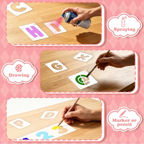 80 Pcs Letter Stencils, Large Letter Stencils for Painting (2 Inch+3 Inch) | Alphabet & Number Stencil for Crafts, Reusable,PET,Letters Stencils for Painting on Wood,Wall,Fabric,Chalkboard,Signs,DIY Art - size: 2 Inch+3 Inch