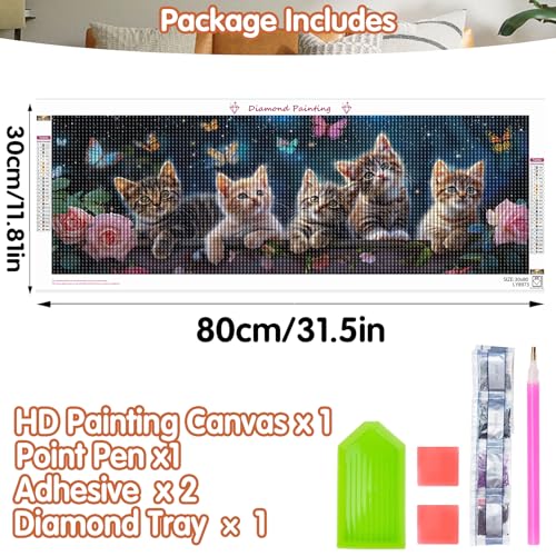 SKRYUIE 5D Large Diamond Painting Kits Cat - DIY Diamond Art Kits for Adults Animal, Full Round Drill - Crystal Embroidery Cross Stitch - Craft for Wall & Office Decor - 12x30 inch / 30x80 cm C14 - color: colorful-6