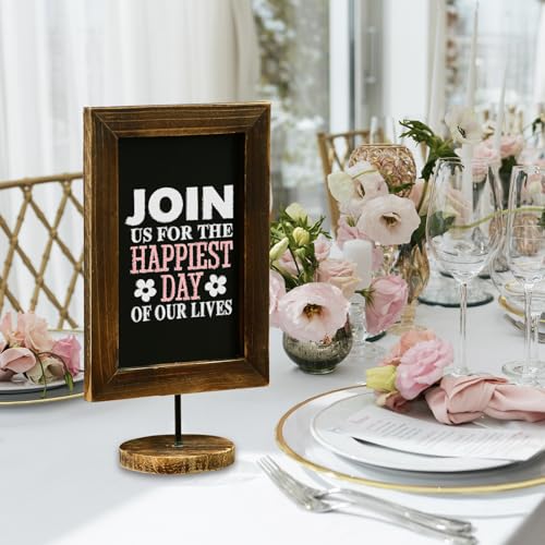 MyGift 12x7 Inch Framed Tabletop Chalkboard Signs with Stand Set of 2 | Reusable Writing Surface, Stable Easel Stand, Double Sided Display, Wedding Event Décor, Home Business Messaging - color: Burnt Wood, Set of 2