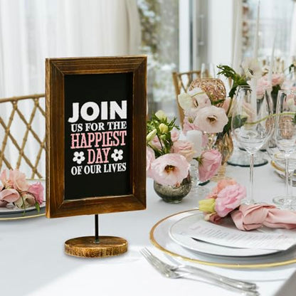 MyGift 12x7 Inch Framed Tabletop Chalkboard Signs with Stand Set of 2 | Reusable Writing Surface, Stable Easel Stand, Double Sided Display, Wedding Event Décor, Home Business Messaging - color: Burnt Wood, Set of 2