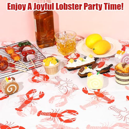 Kochorie 2 Pieces Crawfish Plastic Tablecloth 108 x 54 Inch White and Red Crawfish Table Cover Waterproof Lobster Tablecloth for Summer Seafood Party Supplies Home Outdoor Decorations - style: Crawfish