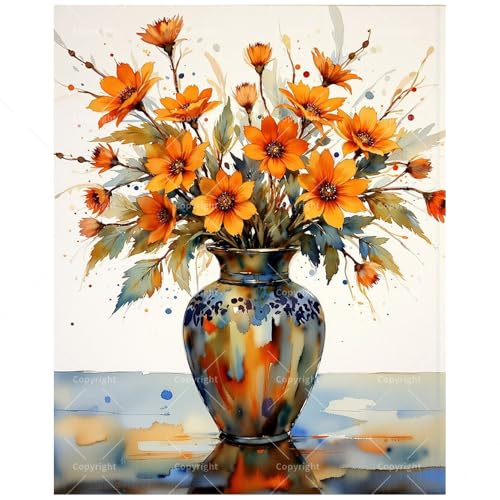 Flower Bouquet Paint by Numbers Kit for Adults - DIY Orange Wildflowers in Vase Painting on Canvas, Acrylic Paint Set, Suitable for Beginners, Art for Home Decoration or Gifts(12X16IN Framed) - color: HSX00634, size: 12X16IN Framed