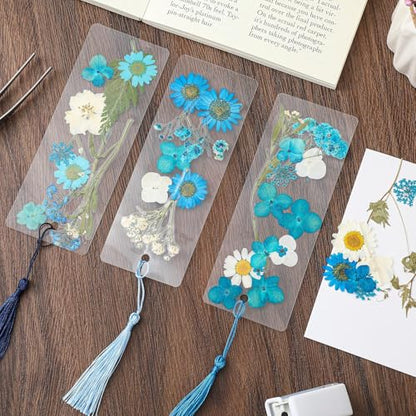 Fuyoooo 376 Pcs Pressed Flower Bookmark Kit,Blue,2 x 6 Inch - color: Blue, size: 2 x 6 Inch