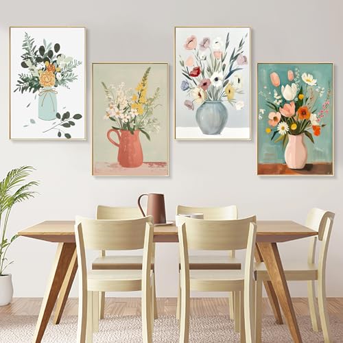 4 Pack Framed Paint by Numbers Kit for Adults with Wooden Easel, Flowers Easy Paint by Number Kits with Frame, DIY Acrylic Watercolor Adult Paint by Number Kits on Canvas for Home Decor 8x12 Inch - color: OP-4P-F-Vases-2030